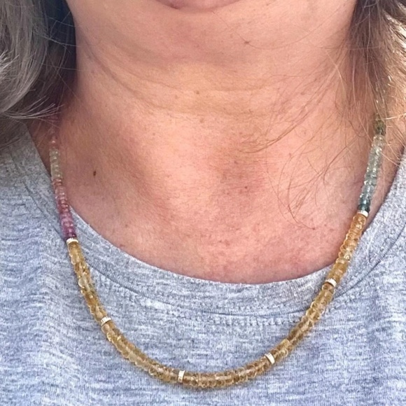 Natural Citrine, Aquamarine, Ruby Wrap Bracelet Convertible Necklace Solid 14k - Picture 4 of 11